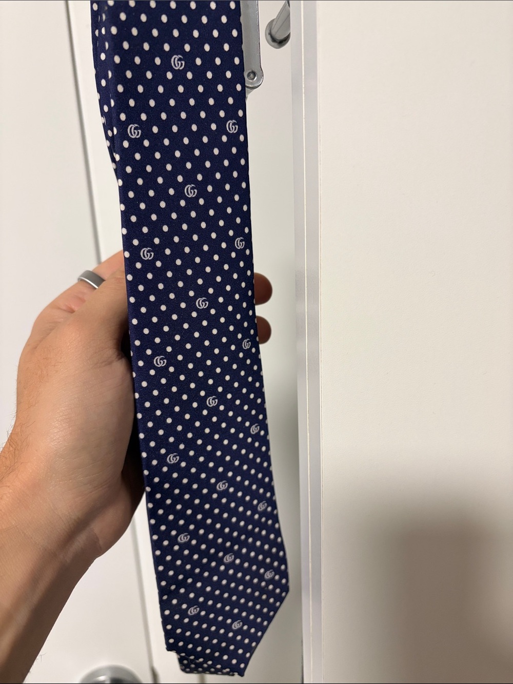 Gucci Navy Blue Polka Dot Silk Tie